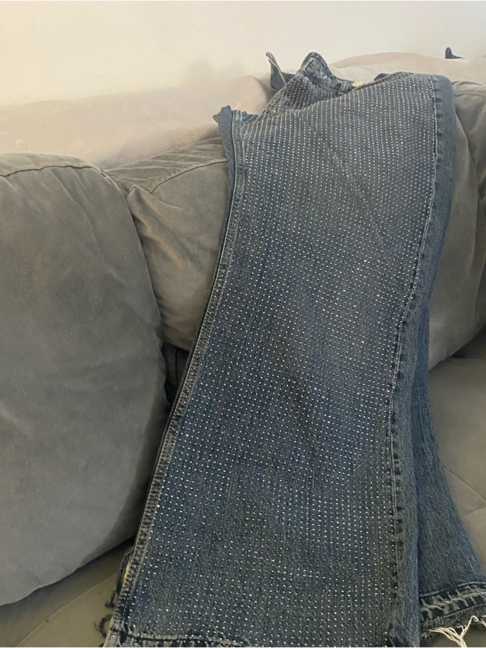 Zara Blue Wide-Leg Rhinestone Jeans - Picture 5 of 10